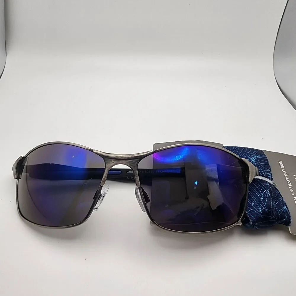 NWT Falls Creek Silver & Black Sunglasses & Blue Leaf Cord